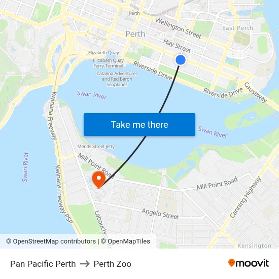 Pan Pacific Perth to Perth Zoo map