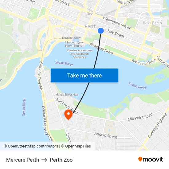 Mercure Perth to Perth Zoo map