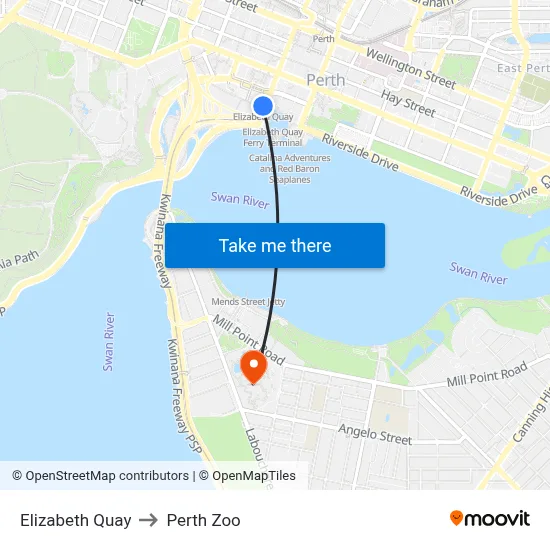 Esplanade to Perth Zoo map