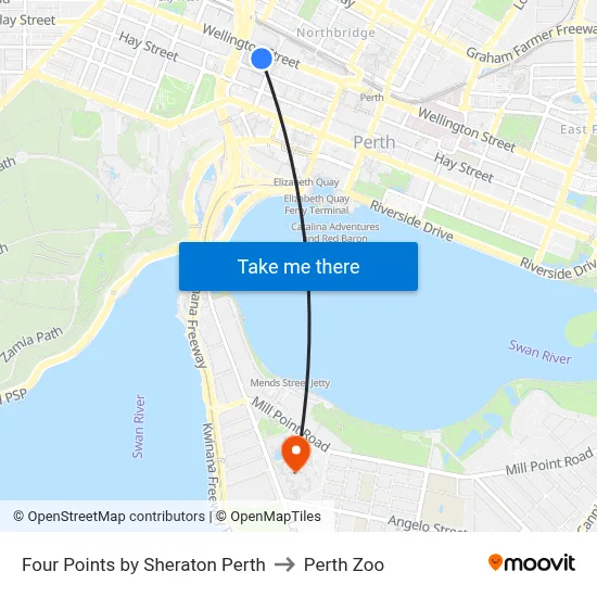 Four Points by Sheraton Perth to Perth Zoo map