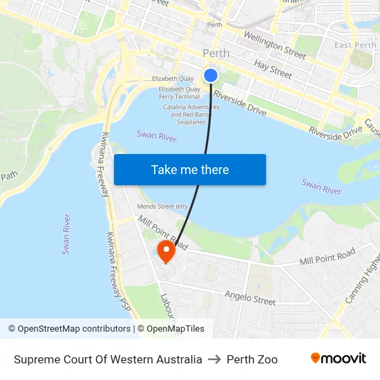 Supreme Court Of Western Australia to Perth Zoo map