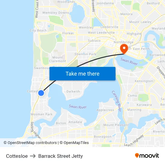 Cottesloe to Barrack Street Jetty map
