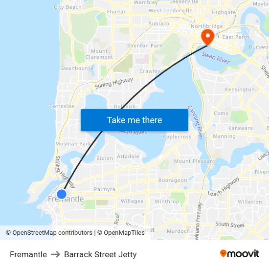 Fremantle to Barrack Street Jetty map