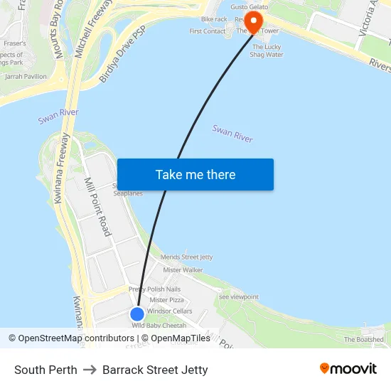 South Perth to Barrack Street Jetty map