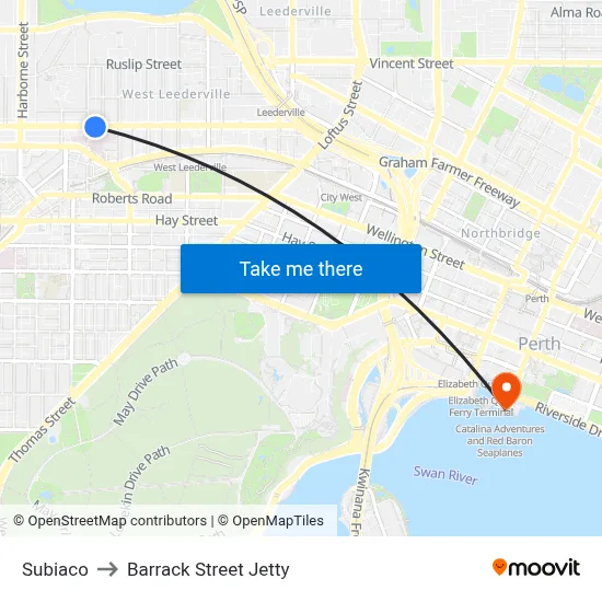 Subiaco to Barrack Street Jetty map