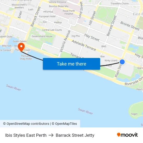 Ibis Styles East Perth to Barrack Street Jetty map