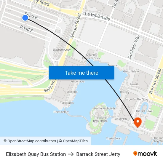 Elizabeth Quay Bus Station to Barrack Street Jetty map