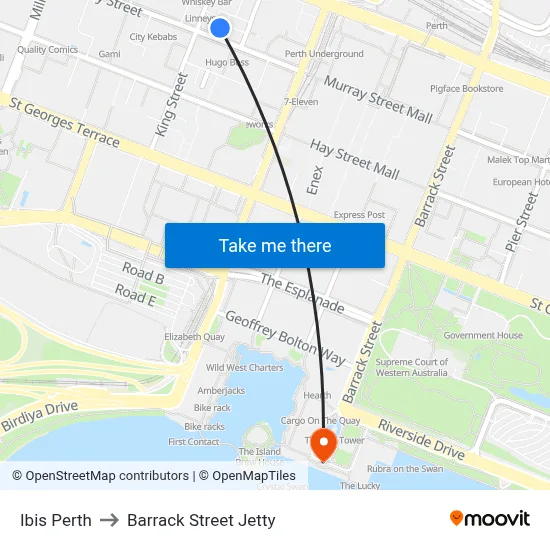 Ibis Perth to Barrack Street Jetty map