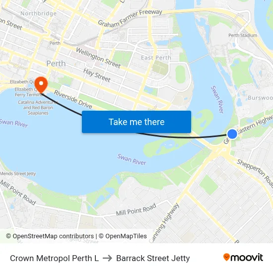 Crown Metropol Perth L to Barrack Street Jetty map