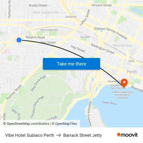 Vibe Hotel Subiaco Perth to Barrack Street Jetty map
