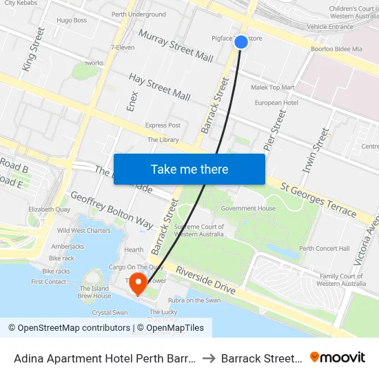 Adina Apartment Hotel Perth Barrack Plaza to Barrack Street Jetty map