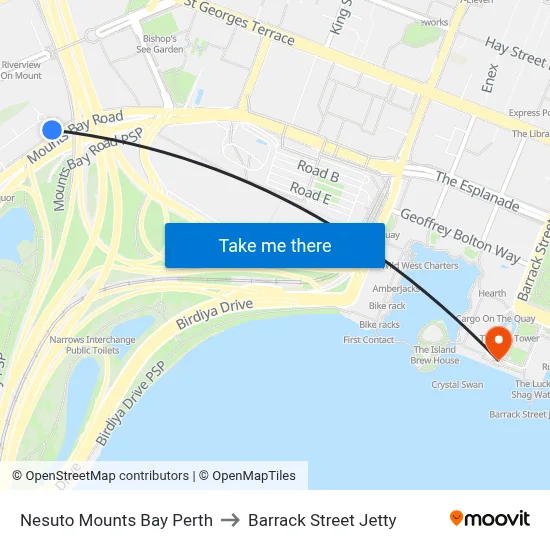 Nesuto Mounts Bay Perth to Barrack Street Jetty map