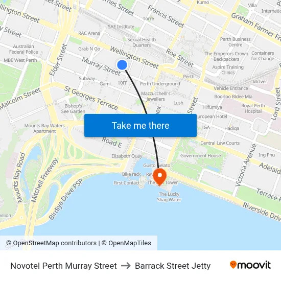 Novotel Perth Murray Street to Barrack Street Jetty map