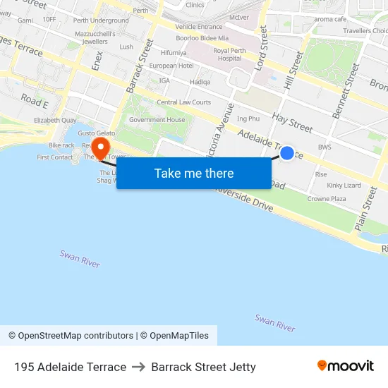 195 Adelaide Terrace to Barrack Street Jetty map