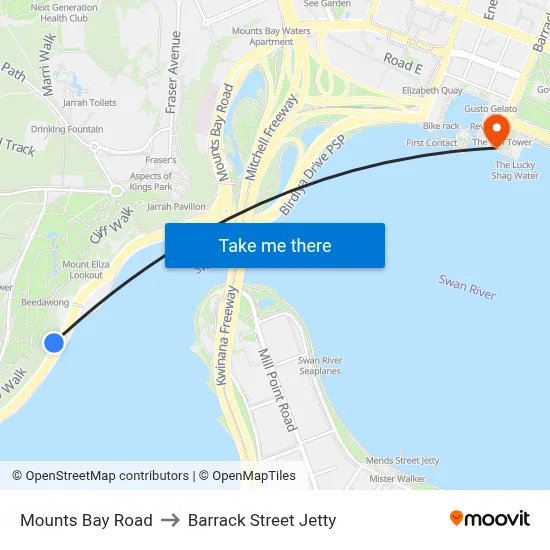 Mounts Bay Road to Barrack Street Jetty map