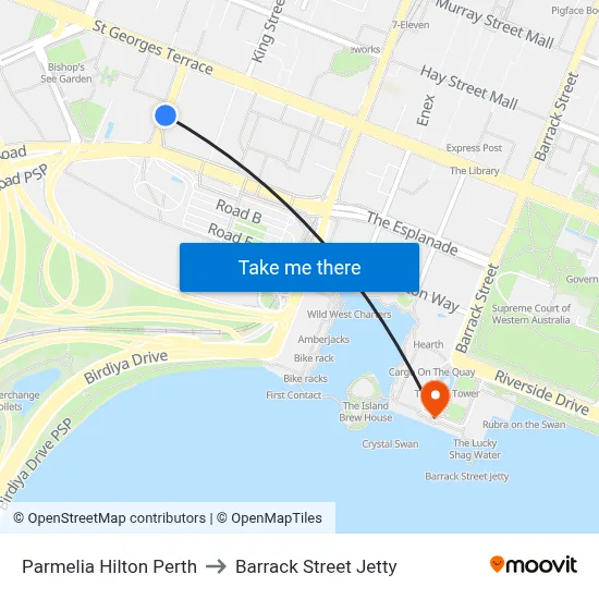 Parmelia Hilton Perth to Barrack Street Jetty map