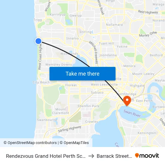 Rendezvous Grand Hotel Perth Scarborough to Barrack Street Jetty map