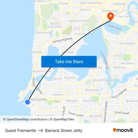 Quest Fremantle to Barrack Street Jetty map