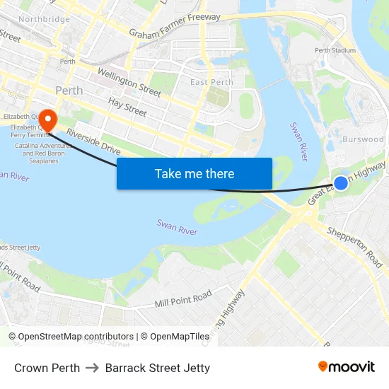 Crown Perth to Barrack Street Jetty map