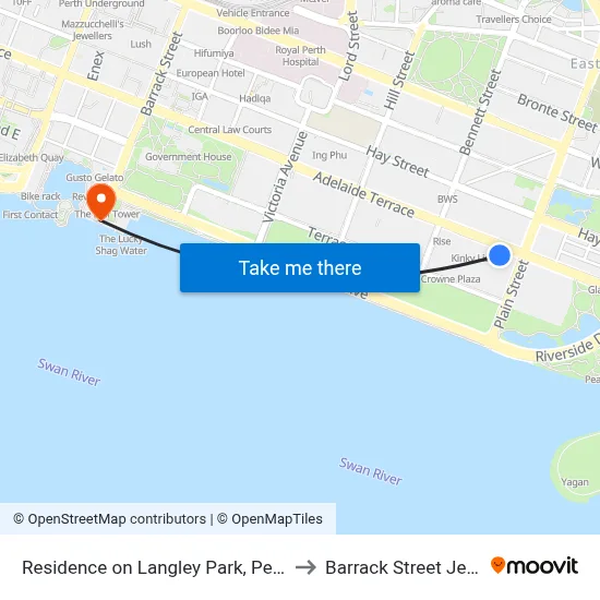 Residence on Langley Park, Perth to Barrack Street Jetty map