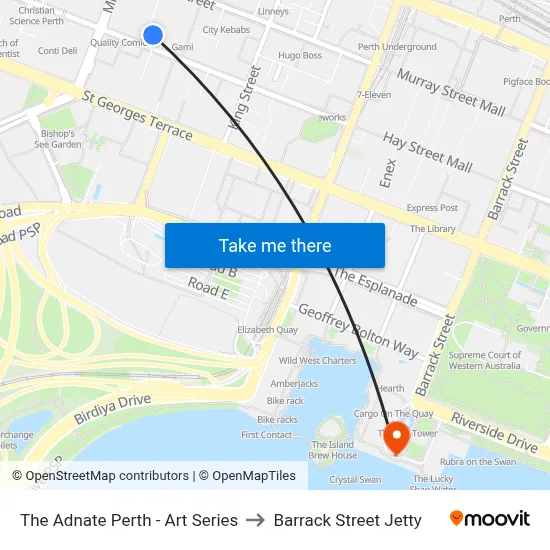 The Adnate Perth - Art Series to Barrack Street Jetty map