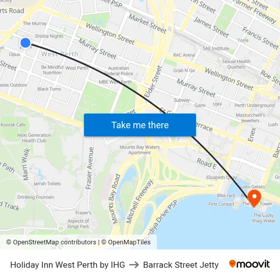 Holiday Inn West Perth by IHG to Barrack Street Jetty map