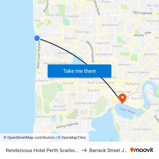 Rendezvous Hotel Perth Scarborough to Barrack Street Jetty map
