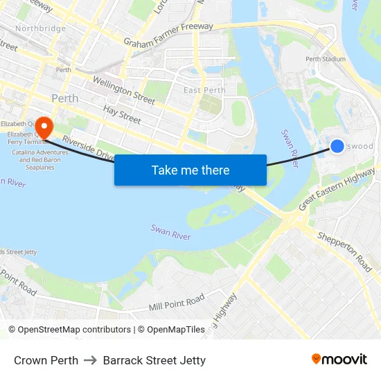 Crown Perth to Barrack Street Jetty map