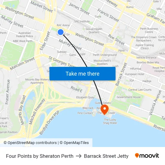 Four Points by Sheraton Perth to Barrack Street Jetty map
