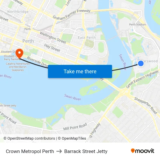 Crown Metropol Perth to Barrack Street Jetty map