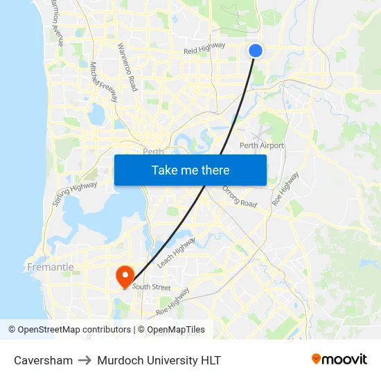 Caversham to Murdoch University HLT map