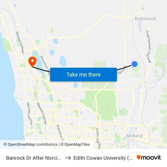 Banrock Dr After Norcia Wy to Edith Cowan University (ECU) map
