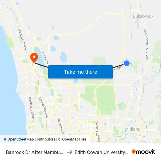 Banrock Dr After Nambung Jnc to Edith Cowan University (ECU) map