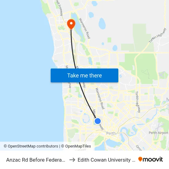 Anzac Rd Before Federation St to Edith Cowan University (ECU) map