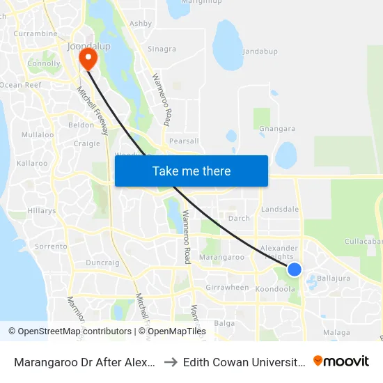 Marangaroo Dr After Alexander Dr to Edith Cowan University (ECU) map