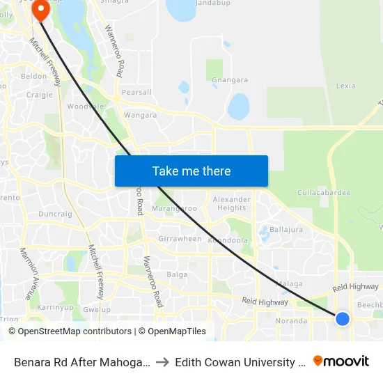 Benara Rd After Mahogany Rd to Edith Cowan University (ECU) map