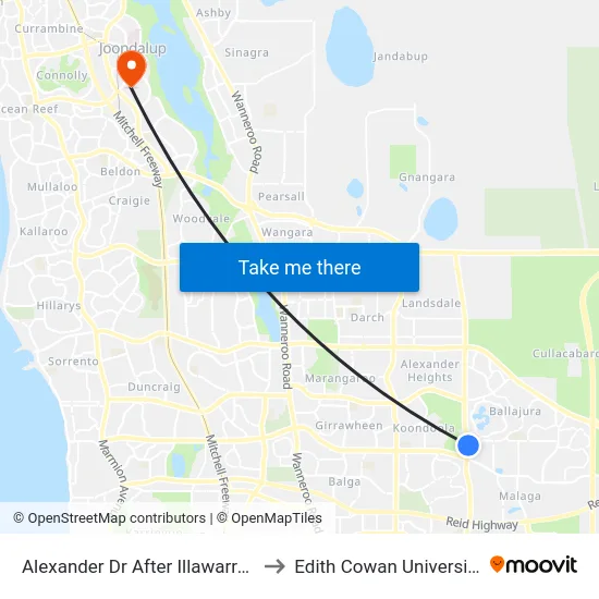 Alexander Dr After Illawarra Cr South to Edith Cowan University (ECU) map