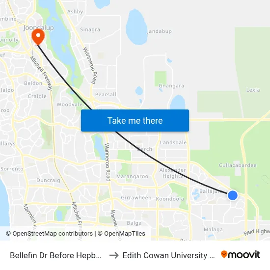 Bellefin Dr Before Hepburn Av to Edith Cowan University (ECU) map