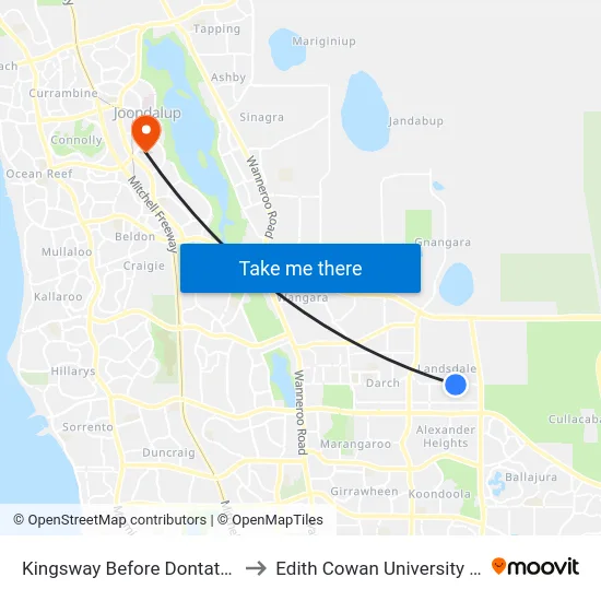 Kingsway   Before Dontatello Dr to Edith Cowan University (ECU) map