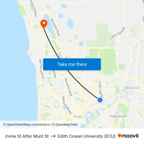 Irvine St After Munt St to Edith Cowan University (ECU) map