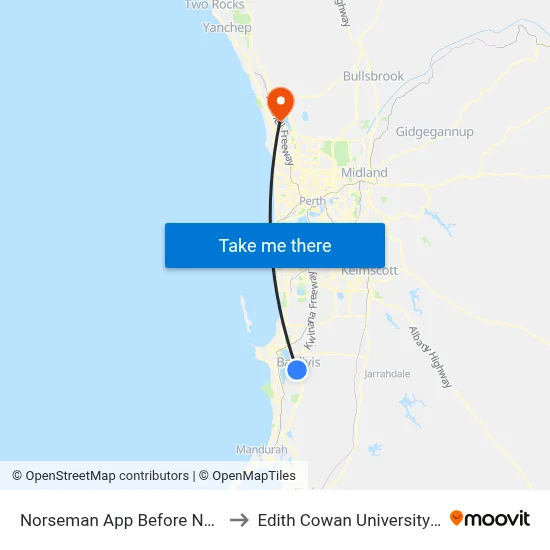 Norseman App Before Nevin Wy to Edith Cowan University (ECU) map