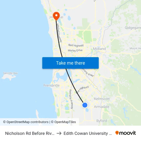 Nicholson Rd Before Riva Ent to Edith Cowan University (ECU) map