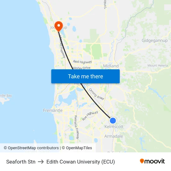 Seaforth Stn to Edith Cowan University (ECU) map