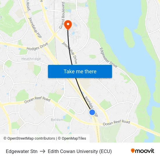 Edgewater Stn to Edith Cowan University (ECU) map