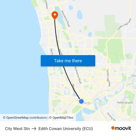 City West Stn to Edith Cowan University (ECU) map