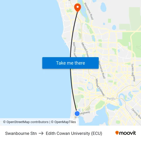 Swanbourne Stn to Edith Cowan University (ECU) map
