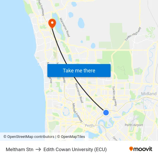 Meltham Stn to Edith Cowan University (ECU) map