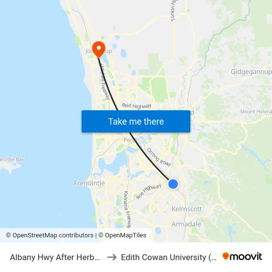 Albany Hwy After Herbert St to Edith Cowan University (ECU) map