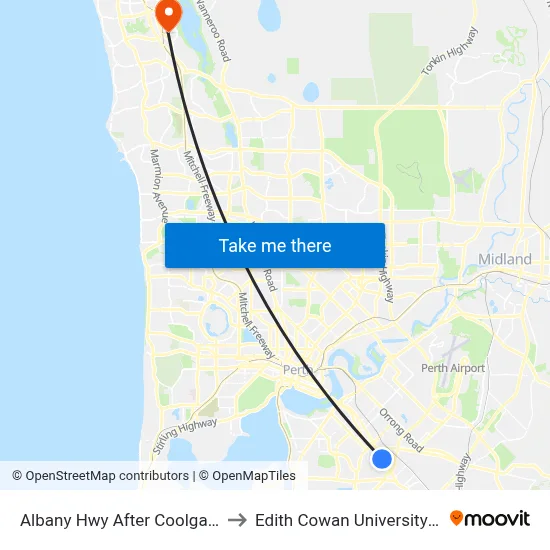 Albany Hwy After Coolgardie St to Edith Cowan University (ECU) map