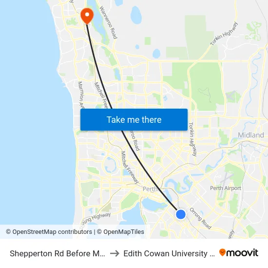 Shepperton Rd Before Miller St to Edith Cowan University (ECU) map